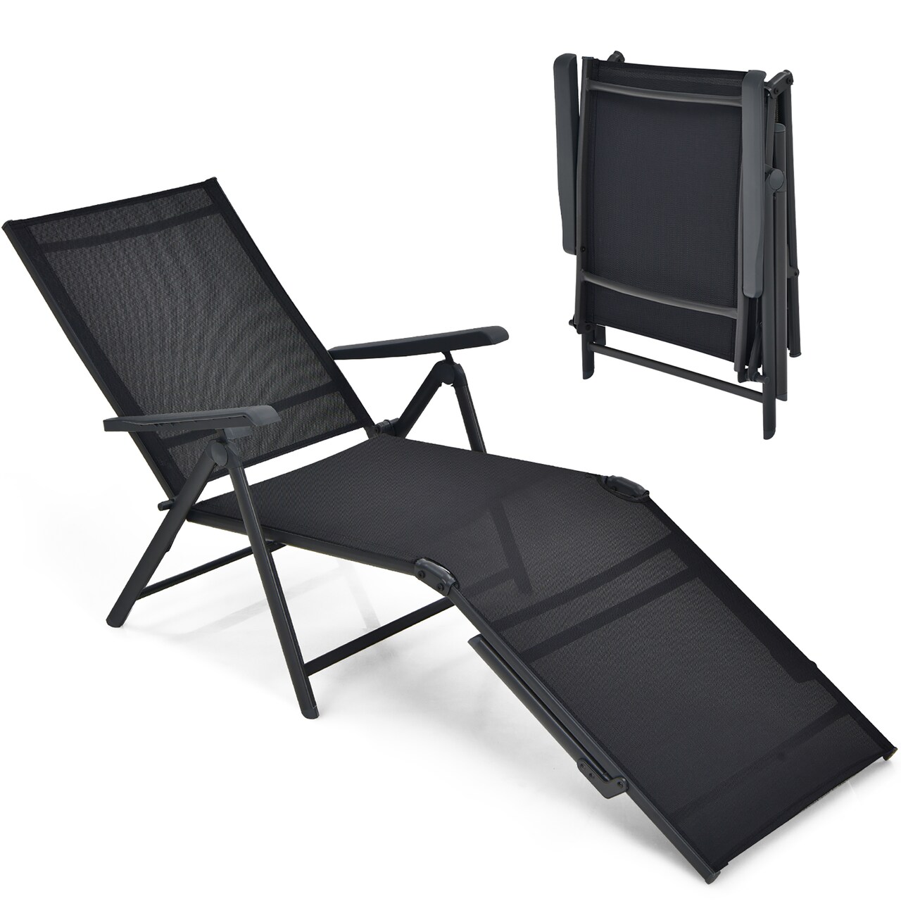 Costway Patio Folding Chaise Lounge Chair Outdoor Portable Reclining Lounger Beach Black\Brown\Grey